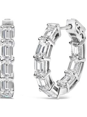 14K White Gold 5 1/10 Cttw Emerald Cut Lab Grown Diamond Inside Out Hoop